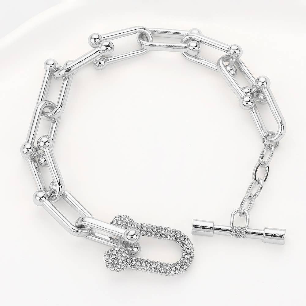 Wona Trading, Inc. - Hardware Link Stone Paved Toggle Bracelet