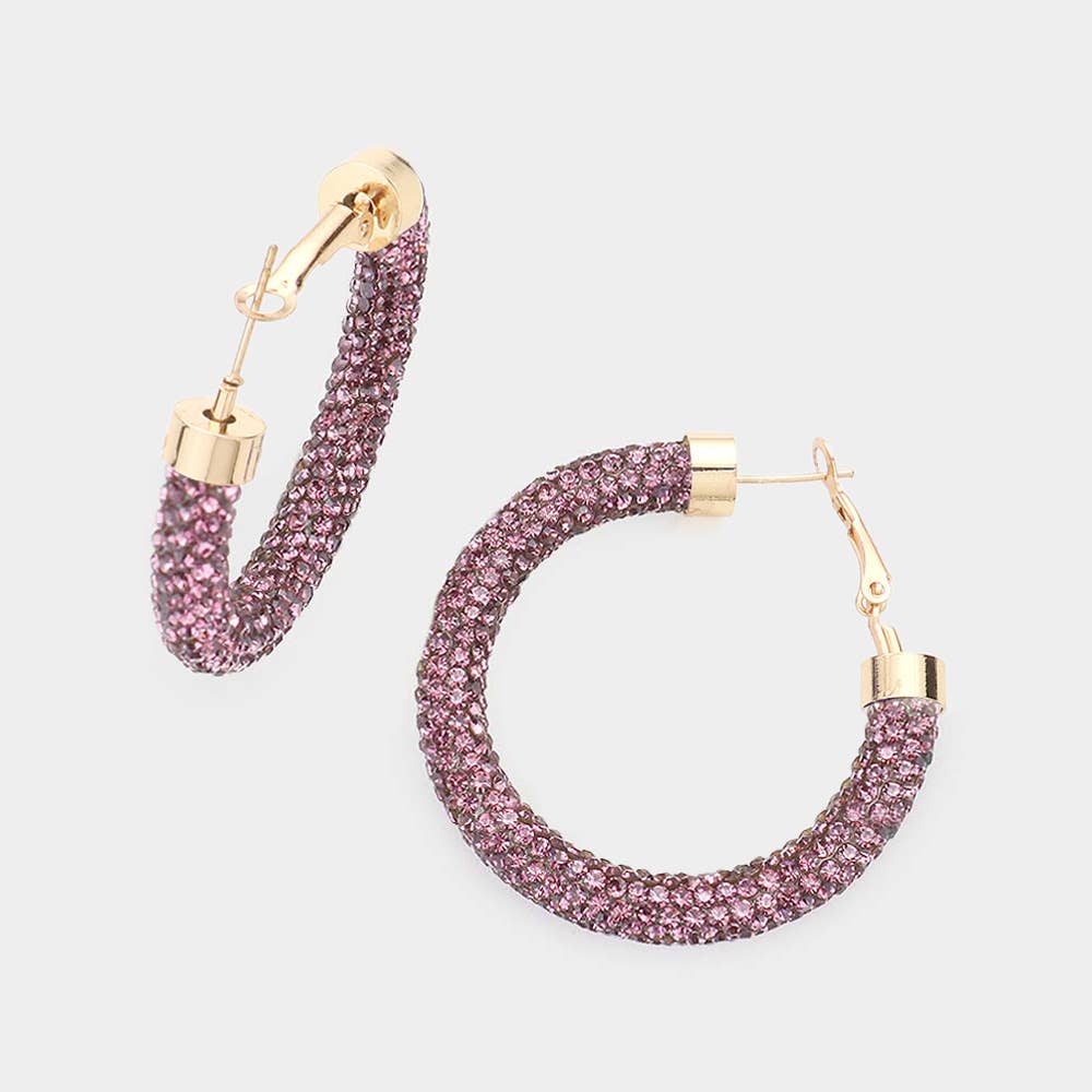 Wona Trading, Inc. - Rhinestone Pave Hoop Earrings