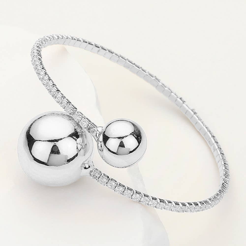 Wona Trading, Inc. - Metal Ball Tip Stone Paved Adjustable Bangle Bracelet