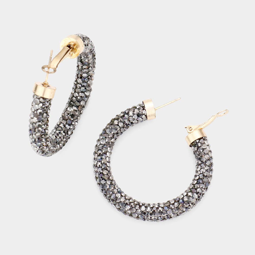 Wona Trading, Inc. - Rhinestone Pave Hoop Earrings