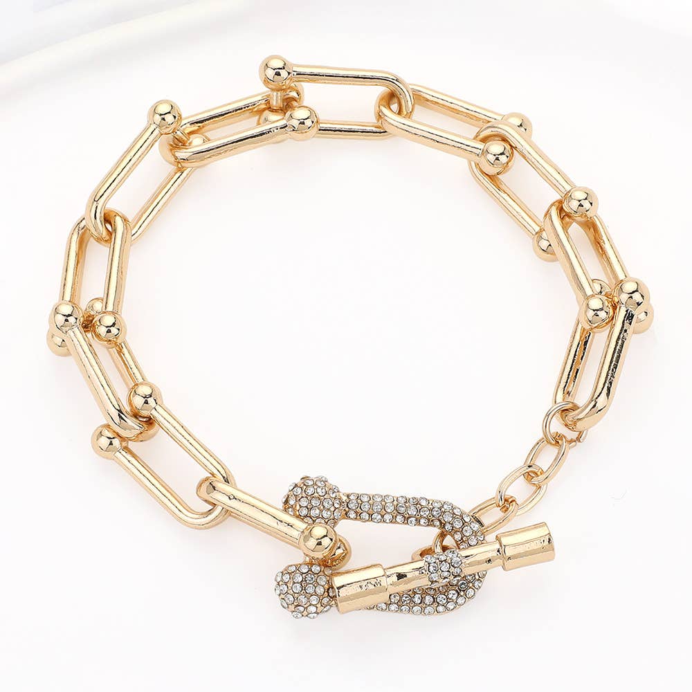 Wona Trading, Inc. - Hardware Link Stone Paved Toggle Bracelet