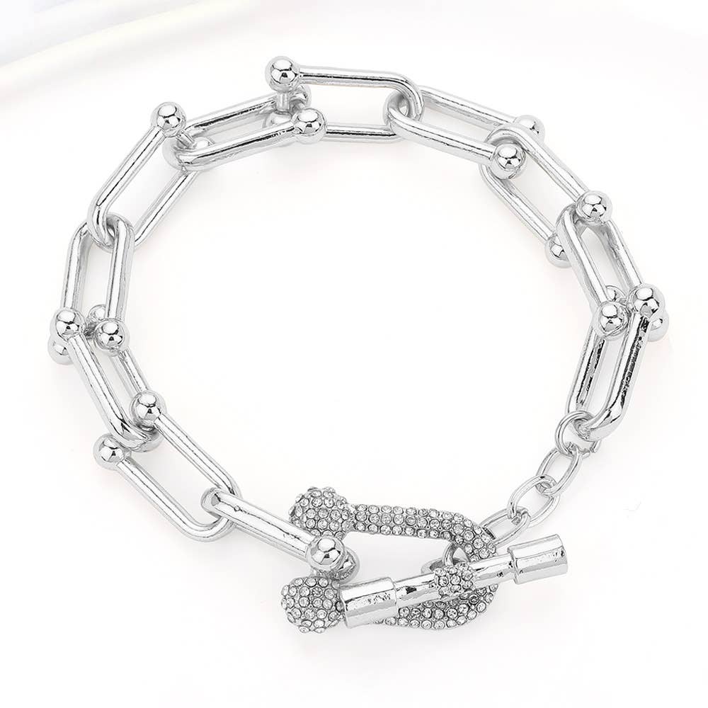 Wona Trading, Inc. - Hardware Link Stone Paved Toggle Bracelet