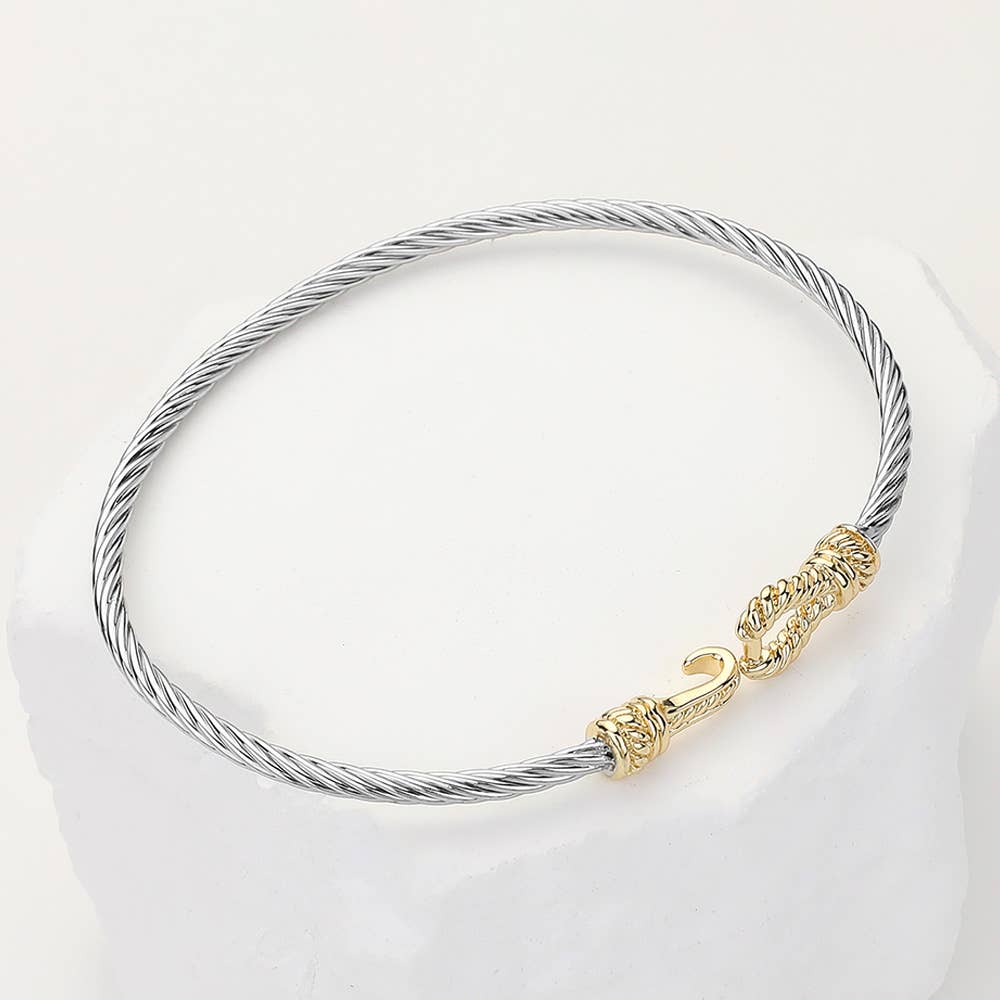 Wona Trading, Inc. - Two Tone Metal Rope Buckle Accented Bangle Bracelet