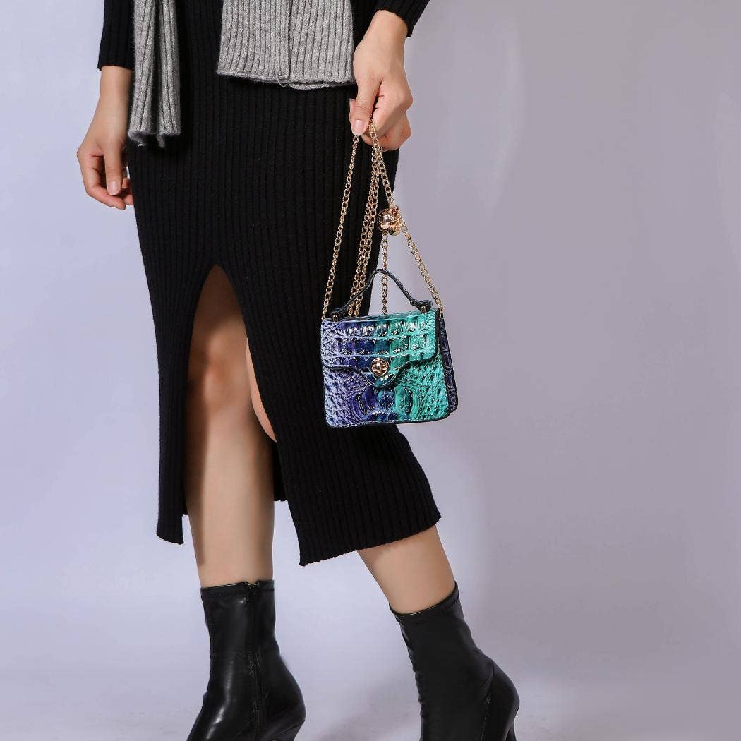 MKF Collection - River Gradient Rainbow Faux Crocodile Embossed Crossbody Bag
