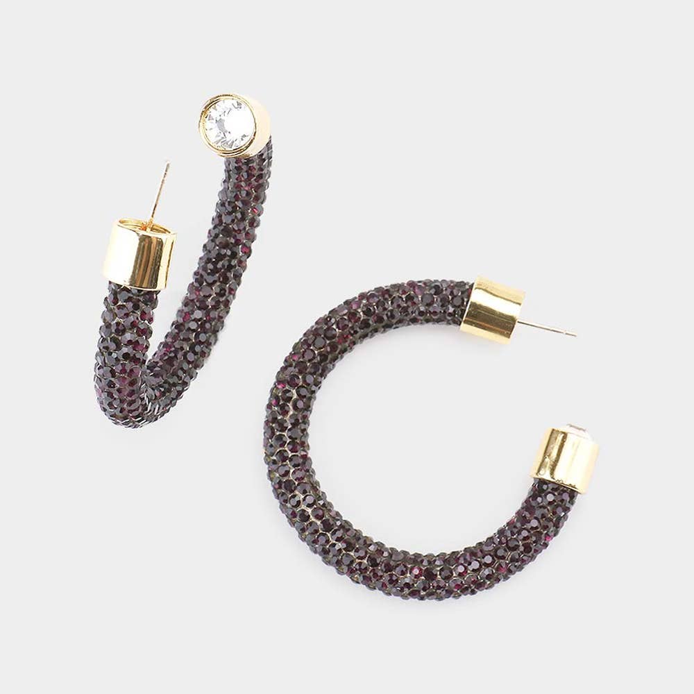 Wona Trading, Inc. - Rhinestone Pave Hoop Earrings