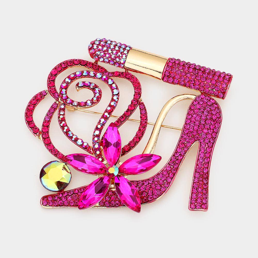 Wona Trading, Inc. - Rhinestone Pave High Heel Flower Lipstick Brooch