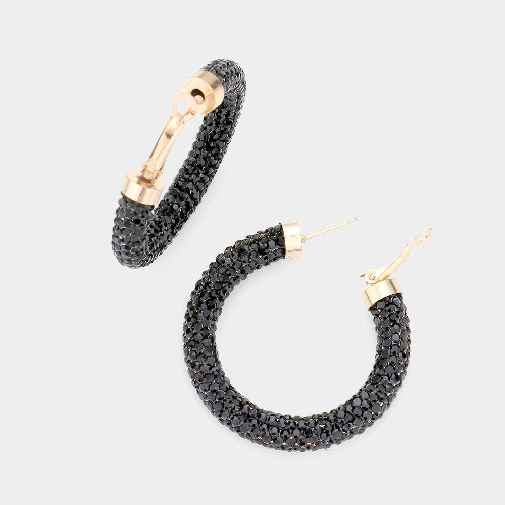 Wona Trading, Inc. - Rhinestone Pave Hoop Earrings