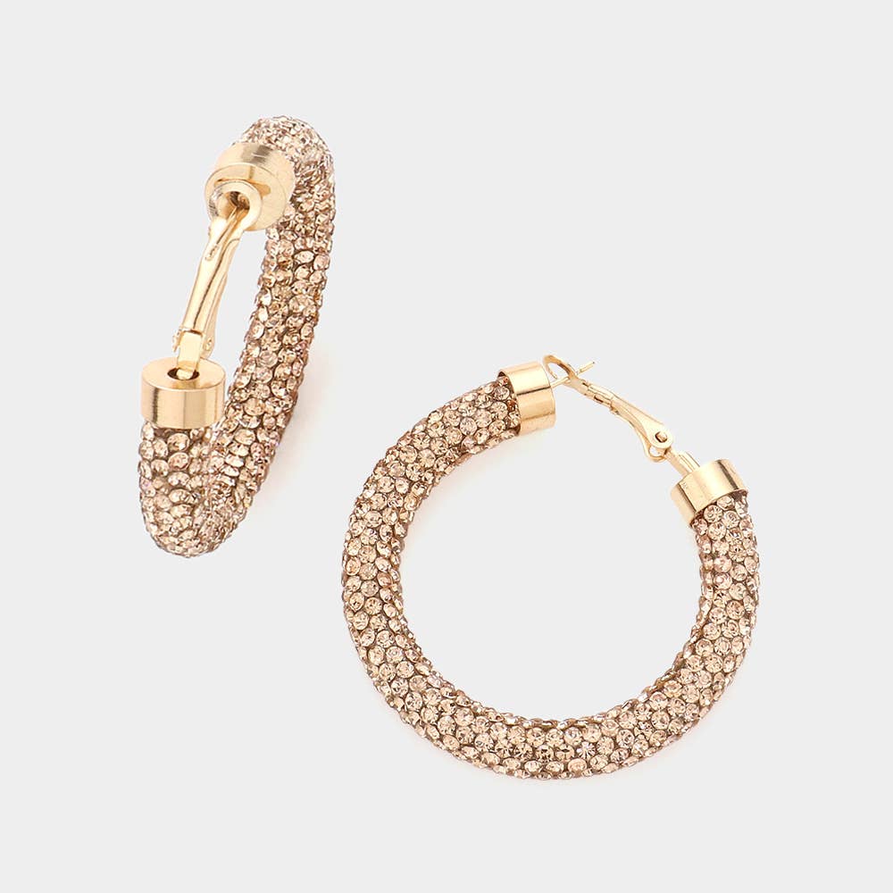 Wona Trading, Inc. - Rhinestone Pave Hoop Earrings