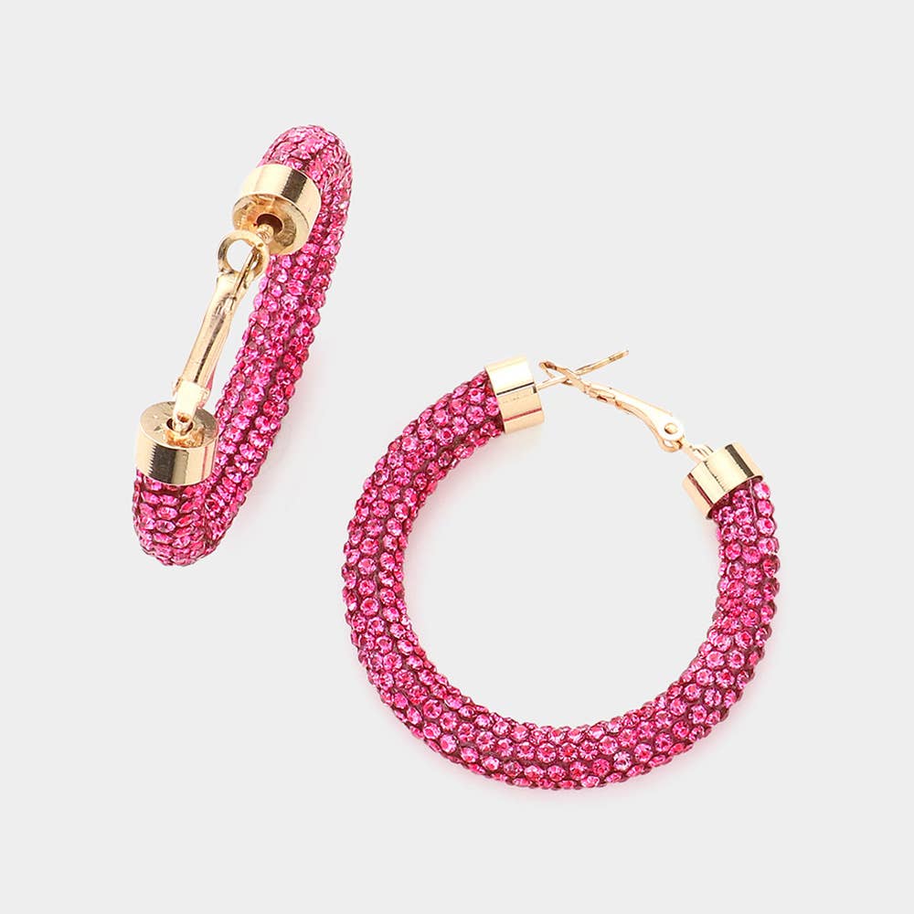 Wona Trading, Inc. - Rhinestone Pave Hoop Earrings