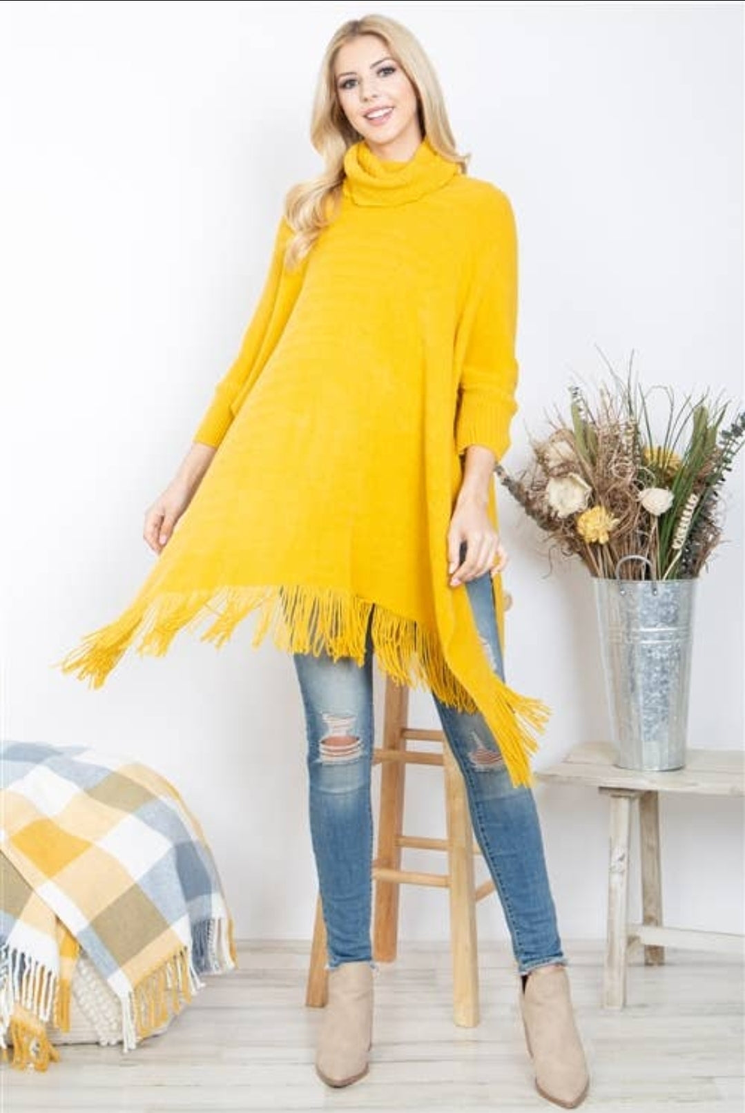 CF Mayfair Turtle Neck Fringe Poncho