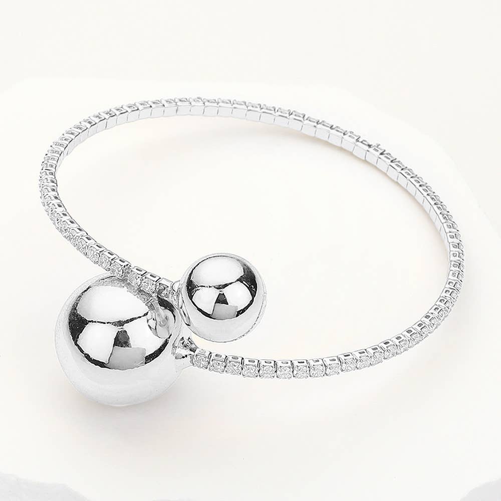 Wona Trading, Inc. - Metal Ball Tip Stone Paved Adjustable Bangle Bracelet