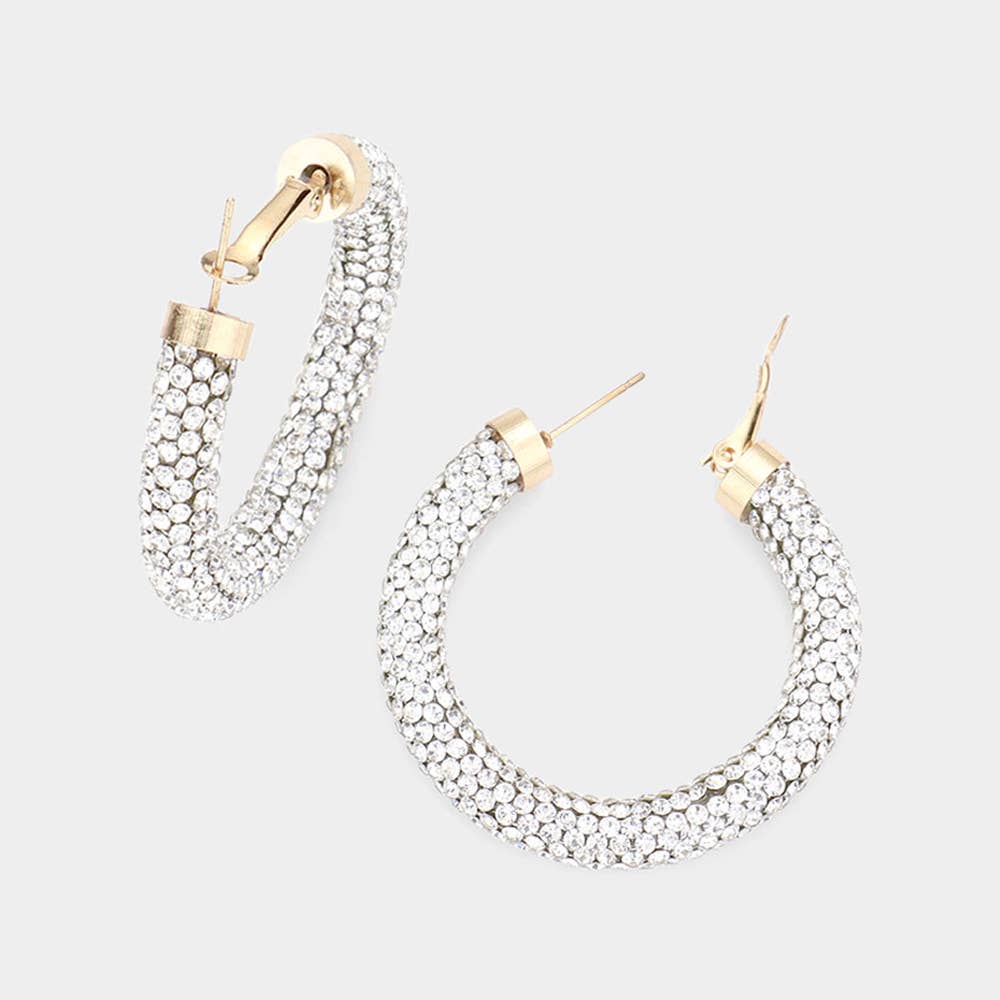 Wona Trading, Inc. - Rhinestone Pave Hoop Earrings