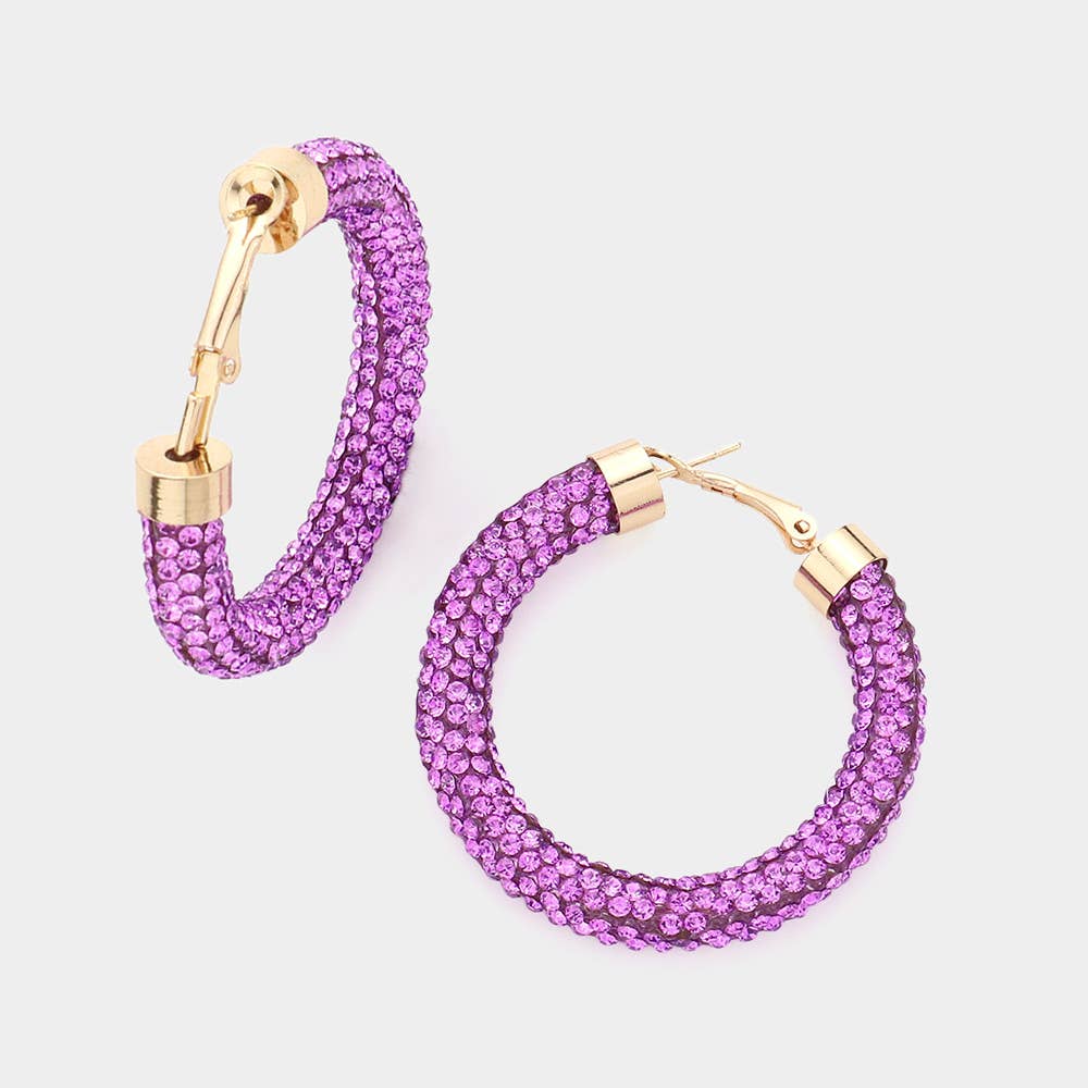 Wona Trading, Inc. - Rhinestone Pave Hoop Earrings