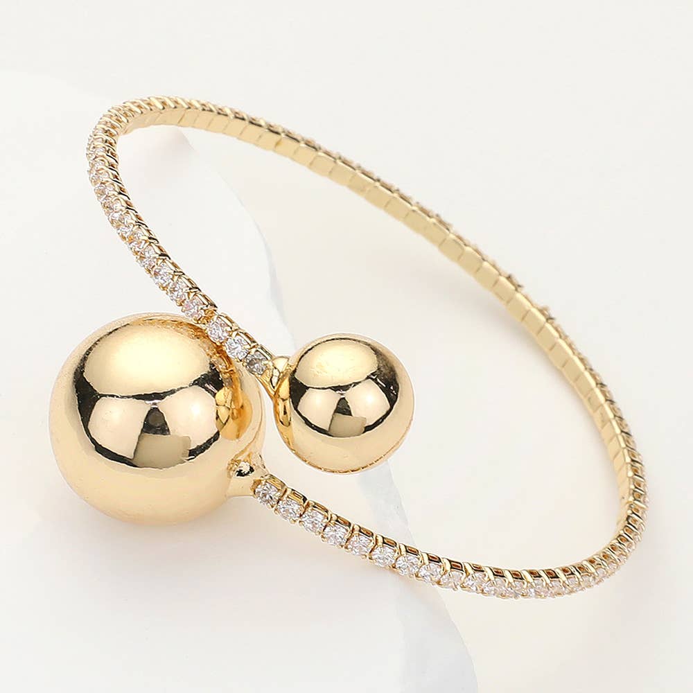 Wona Trading, Inc. - Metal Ball Tip Stone Paved Adjustable Bangle Bracelet