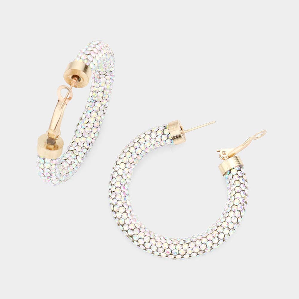 Wona Trading, Inc. - Rhinestone Pave Hoop Earrings