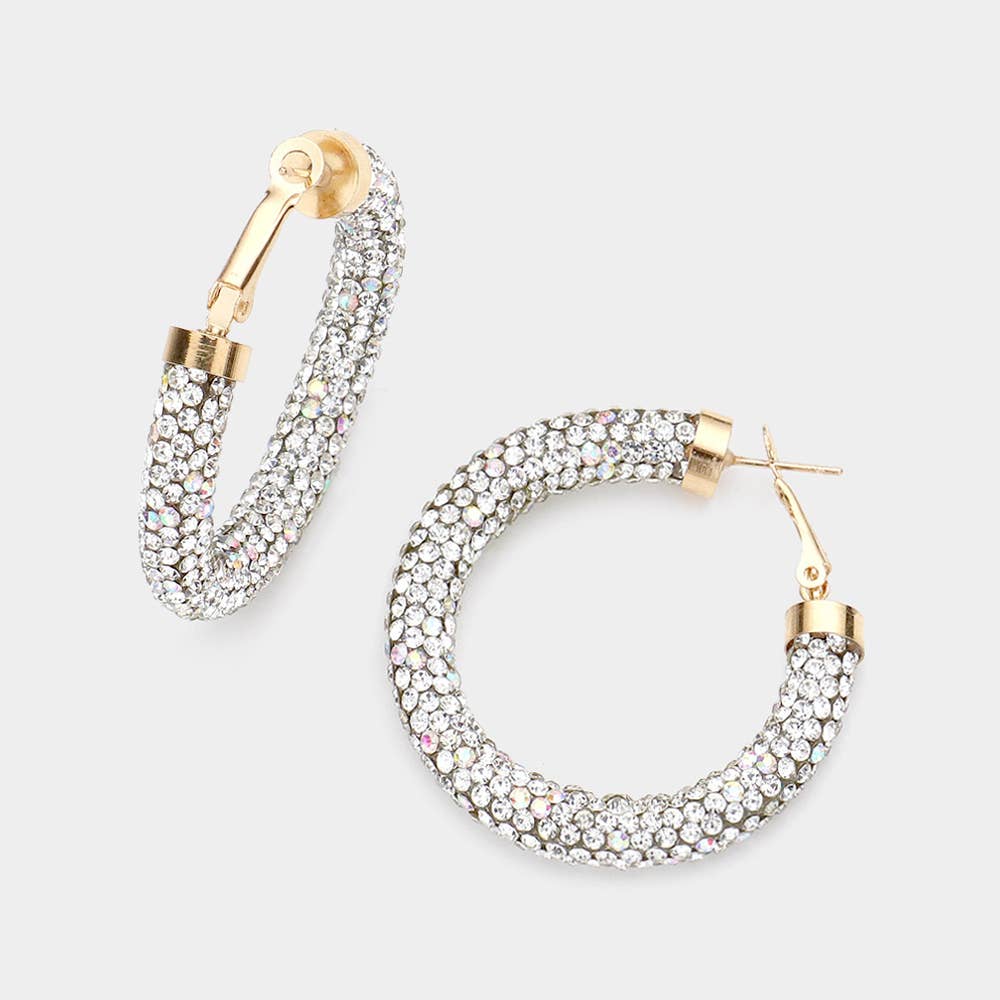 Wona Trading, Inc. - Rhinestone Pave Hoop Earrings