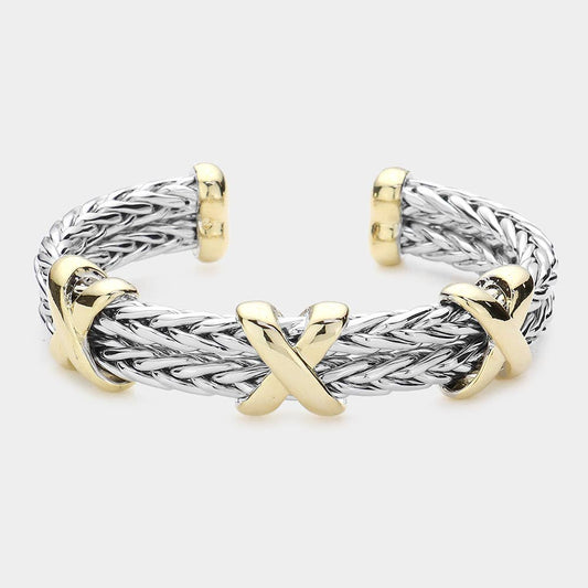 Wona Trading, Inc. - Triple Crisscross Accented Metal Cuff Bracelet