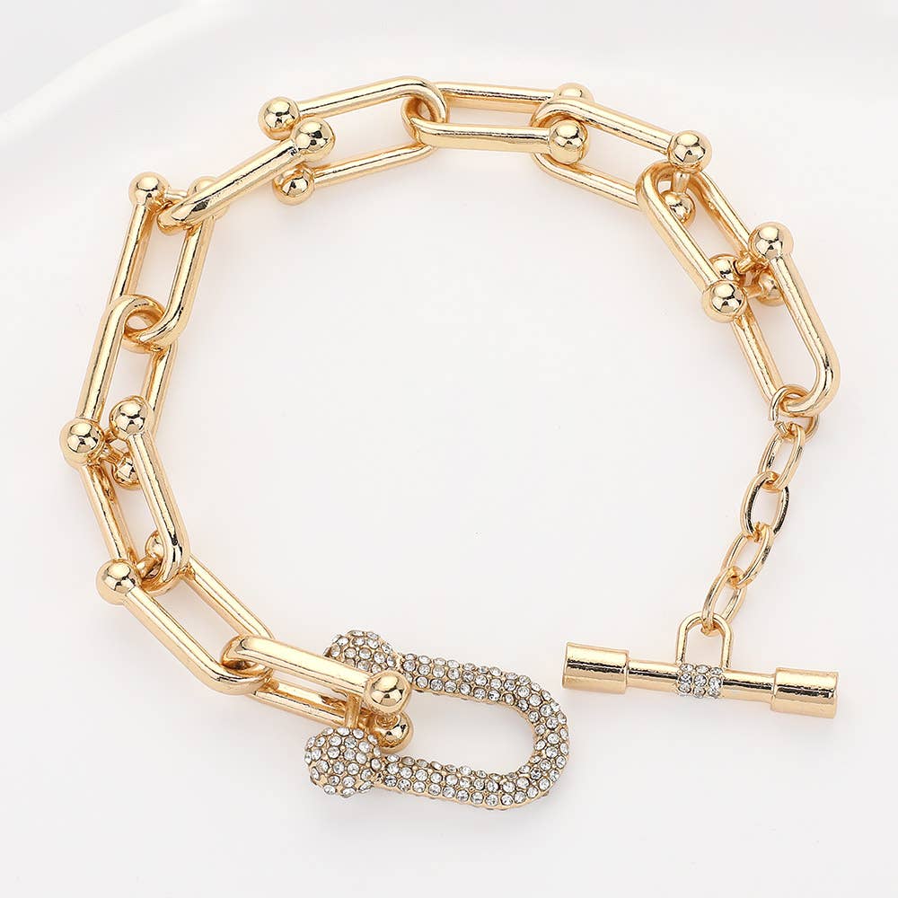 Wona Trading, Inc. - Hardware Link Stone Paved Toggle Bracelet