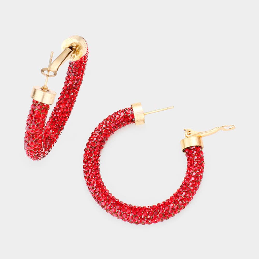 Wona Trading, Inc. - Rhinestone Pave Hoop Earrings